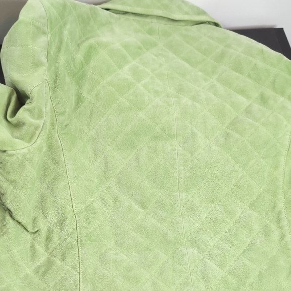 Vintage Women's Passports Lime Green Quilted Leather Suede Jacket 14 - Picture 12 of 16